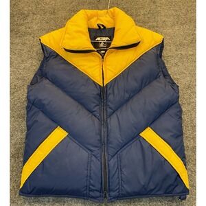 Vintage Altra Blue Yellow Puffer Vest Down Look Men's Small Boulder USA